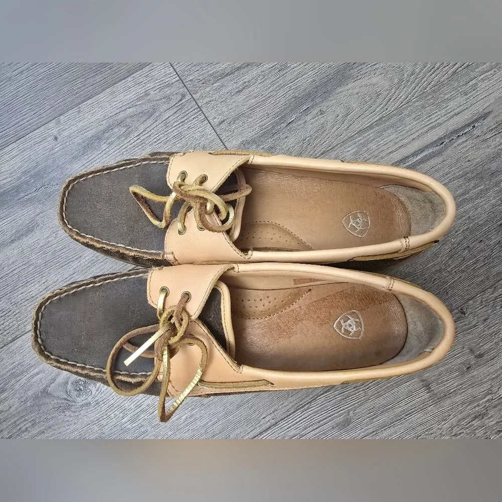 Ariat Yuma Boat Shoes Leather Ladies Size 9B Western Coastal Fisherman Nautical